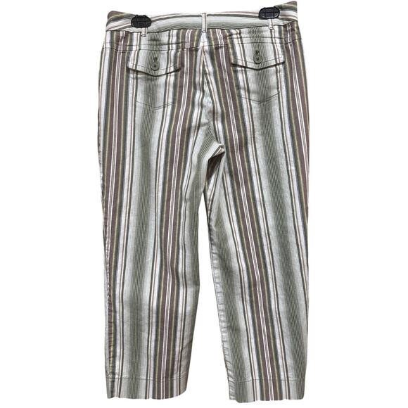 Loft Pants Womens 8 Green Brown White Striped Coastal Cotton Blend Casual Beachy - Picture 2 of 7